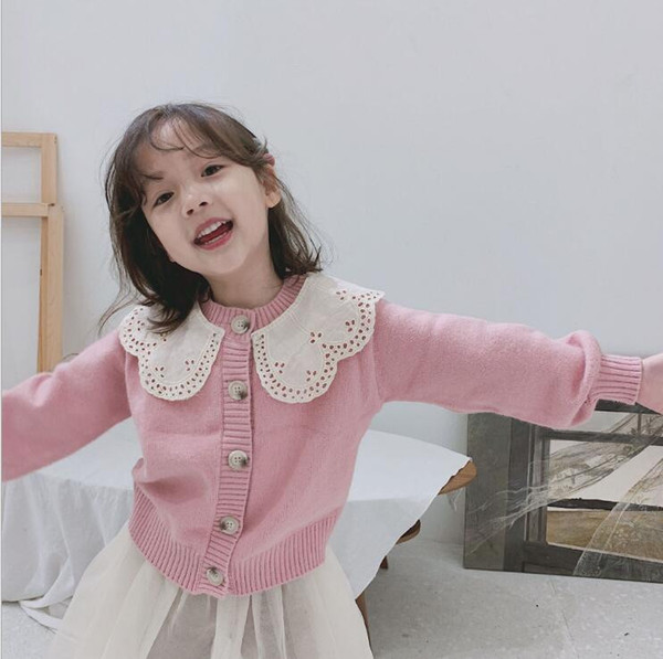 2019 new wholesale girls knitted sweater spring fashion cotton soft girls cardigan 2-7t HE966