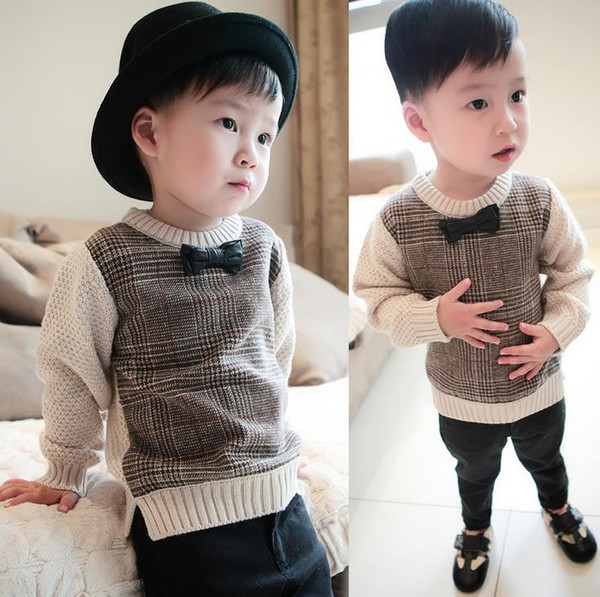 Autumn Winter Baby Boys Sweater BowTie Knitted Tops Kids Pullovers Knitwears Gentleman Boys Children Sweaters 12537
