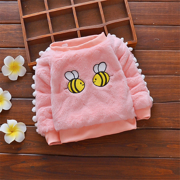 good quality winter sweater baby girls sweaters cotton fashion outerwear toddler cartoon bee plus velvet warm clothing for baby girl