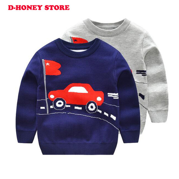 Boys Christmas Sweaters cartoon car printed Kids Knitwear Tops Fall 2018 Children Casual School Jumpers Plaid Knit Pullovers