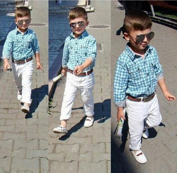 Hot fashion style Children's wear suits long shirt and white jeans leisure clothing baby boys kid's spring cotton wholesale price S19JS018