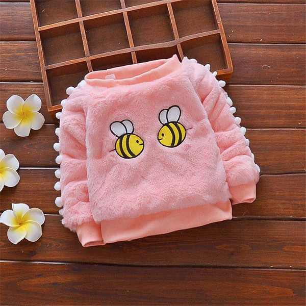 good quality Baby Girls Winter Sweater Kid Children Coats Bee Warm Thicken Sweaters Kids Fleece Velvet Pullovers Girls Clothing