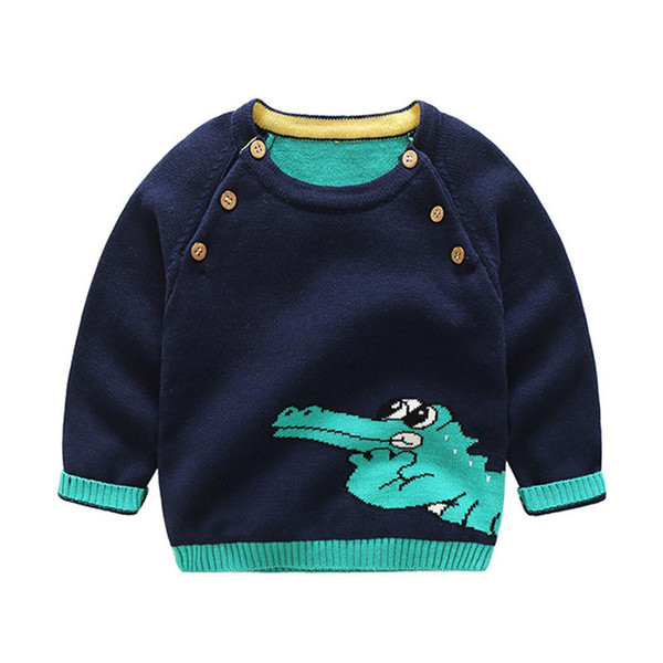 Boys Crocodile Sweaters Pullover Double Breasted Knitted Sweater Spring Autumn Long Sleeved Boys Children Casual Kids Clothing 3-7T