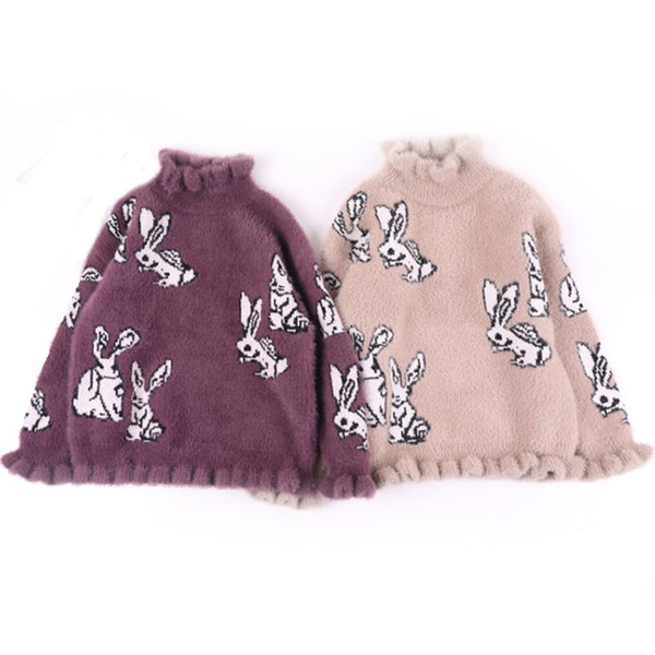 DZIECKO New Children Clothing Sweaters For Baby Girls Winter Warm Fur Knitting Pullovers Kids Crochet Girls Sweaters Xmas Outfit
