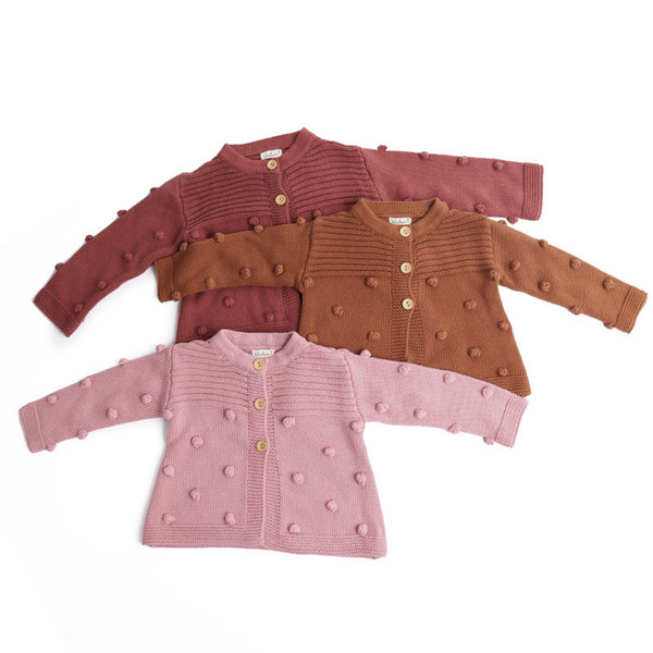 2019 Spring Baby Girls Knitted Cardigan Sweaters Pompon Cute Infants Sweaters Coat Toddlers Kids Clothes Cotton Tops