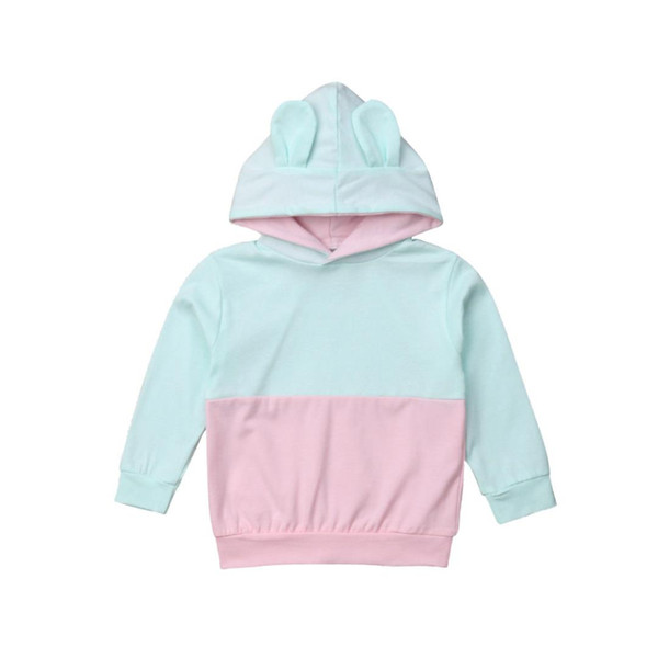2019 Brand New Toddler Kid Baby Girl Boy Tops Bunny Ears Hooded Long Sleeve Tops Pullover Outerwear Patchwork Autumn Clothes