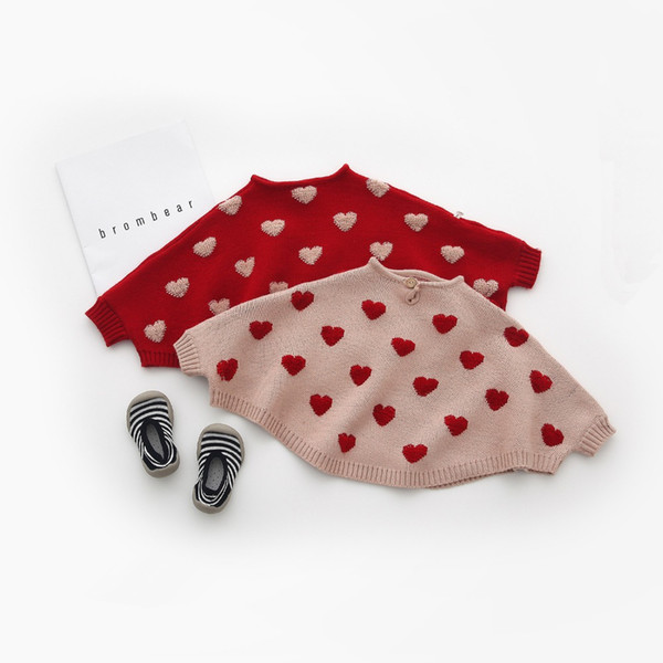 2018 Baby Girls Loose Cloak Sweater Heart Pattern Cute Toddlers Kids Knitted Pullovers Sweaters for girls clothes