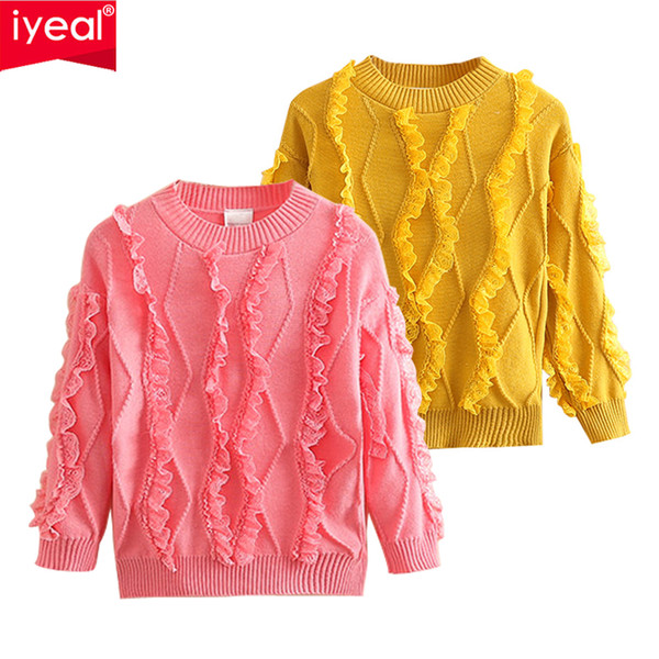 IYEAL Elegant o neck Ruffle Knitted Sweater Girls Long Sleeve Jumpers Autumn Winter Casual Pullovers and Sweater for 2-8 Years