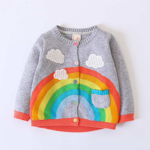 Kids Cardigans For Girls Sweaters Rainbow Embroidery Children Jacket Spring Autumn Baby Girl Coat Kids Outerwear Knitted Clothes