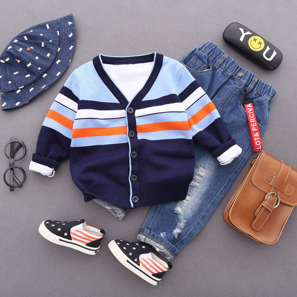 Baby Boys Sweater Cardigan 2018 New Autumn Cotton Clothing Stripes Knitted Jacket Fashion Sweater Coat Little Children Clothes