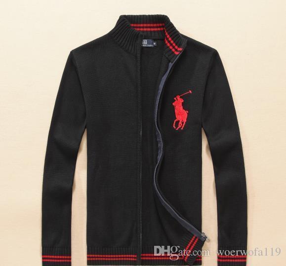 Men's autumn winter brand zipper knitted leisure long sleeves Polo big horse sweater outer self cultivation bottoming shirt M-2XL.
