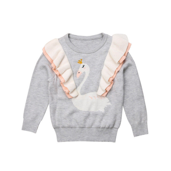 Toddler Kids Baby Girl Knitted Tops Ruffle Cartoon Swan Long Sleeve Sweater Autumn New Arrival Warm Fashion Baby Girl Clothes