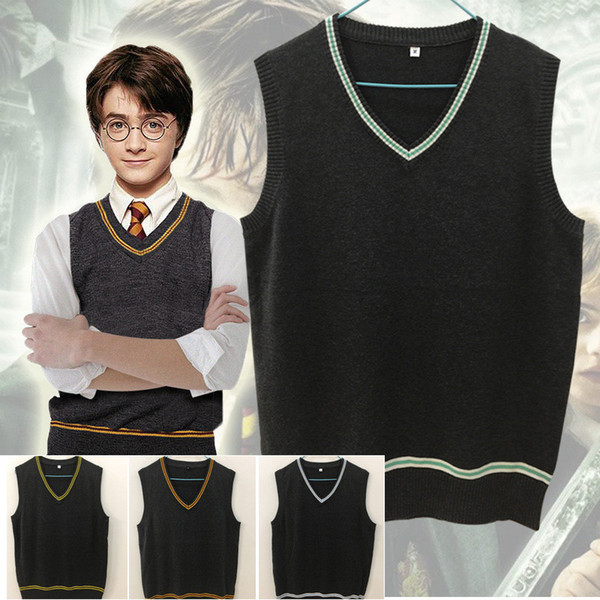 Harry Potter Sweater V-neck Vest Magic School Waistcoat Slytherin Gryffindor Ravenclaw Cosplay Costume Clothes Men Women Uniform Sweater New