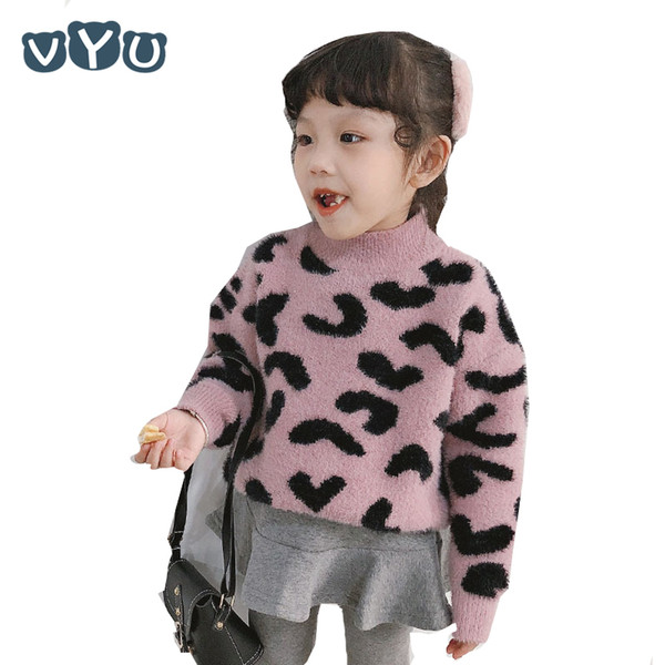 2019 Autumn Winter Kids Girls Heart Pattern Sweater O-Neck Long Sleeve Velvet Pullover Children Winter Clothes 1~8Yrs