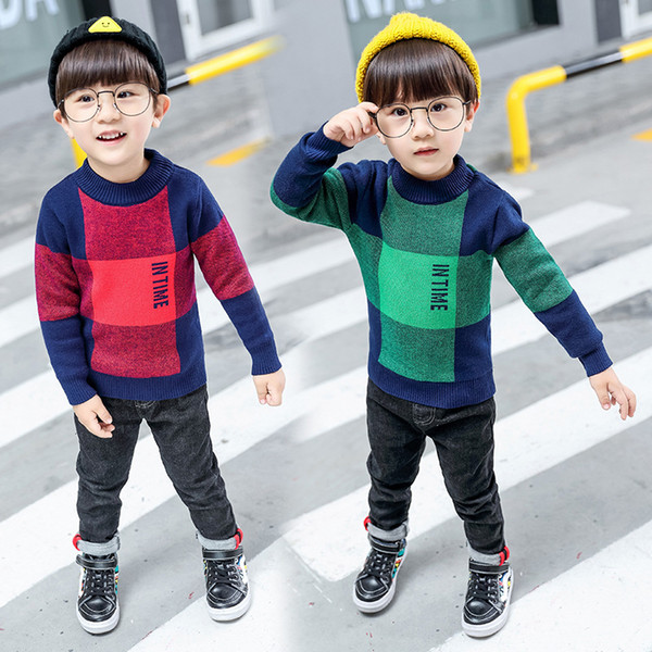 Boys Sweater Plaid Knitted Long Sleeve Shirt For Boy Autumn Tops Children's Costume Kids Pullover Knitted Sweater for boys 3-8T