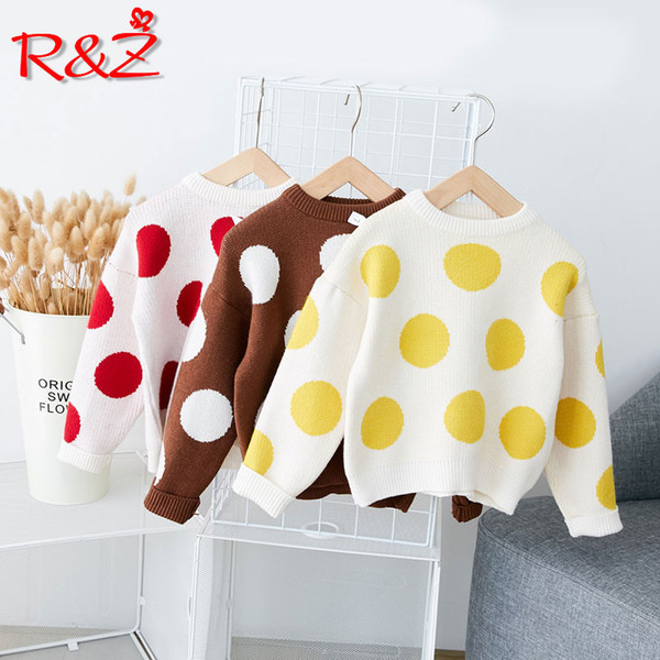 R&Z 2018 Spring and Autumn New Children's Polka Dot Sweater Korean Girls Loose Round Neck Knit Top