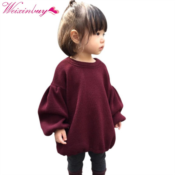 2017 Brands Baby Girls Pleated Sweaters For Girls Winter New Baby Girls' Long Sleeve Knitted Solid Red Sweater Clothes Kids