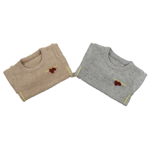2019 Spring And Autumn all cotton pure color open-wire line casual all-match sweater with badge for cute Handsome baby girls