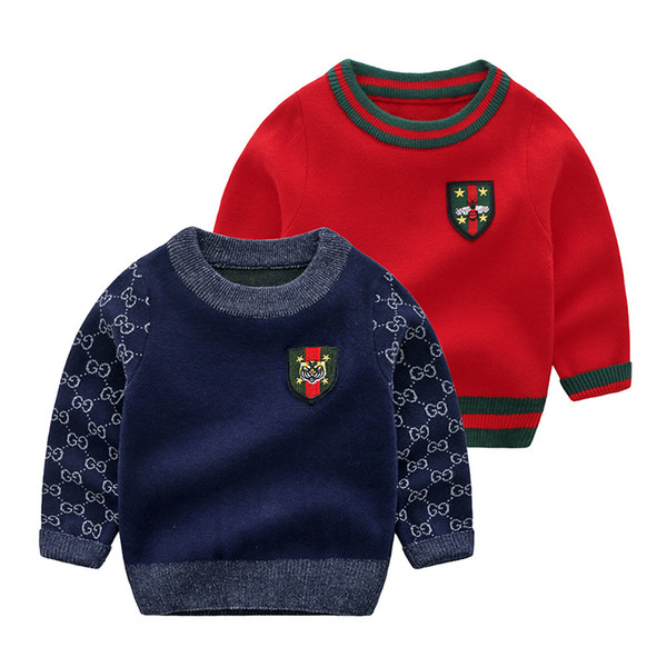 New children's clothing sweater boys bottoming shirt girls sweater fashion round neck design embroidery pattern spring and autumn new 2 colo