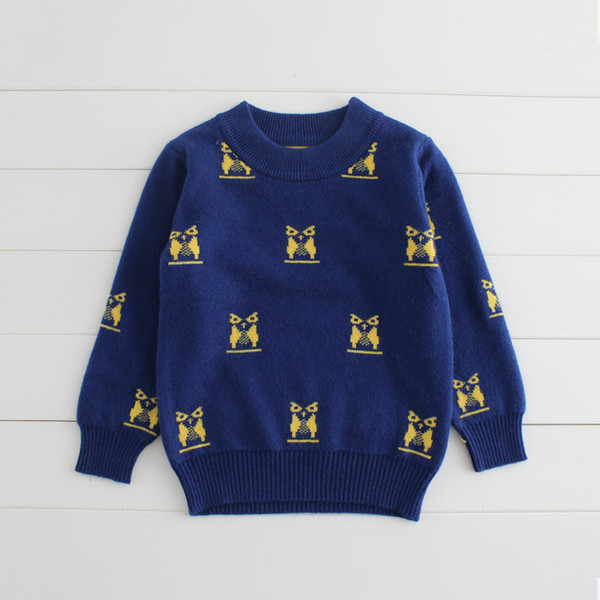 Children's cashmere boy sweater head round neck owl double thick wool bottoming shirt autumn and winter new Korean fashion comfortable