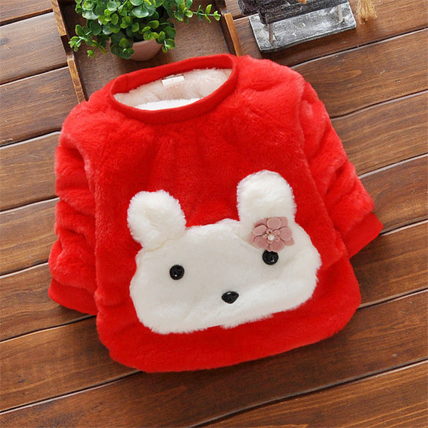 good quality 2019 winter new baby girls sweater cotton cartoon rabbit print clothes fashion plus velvet warm tops leisure pullover
