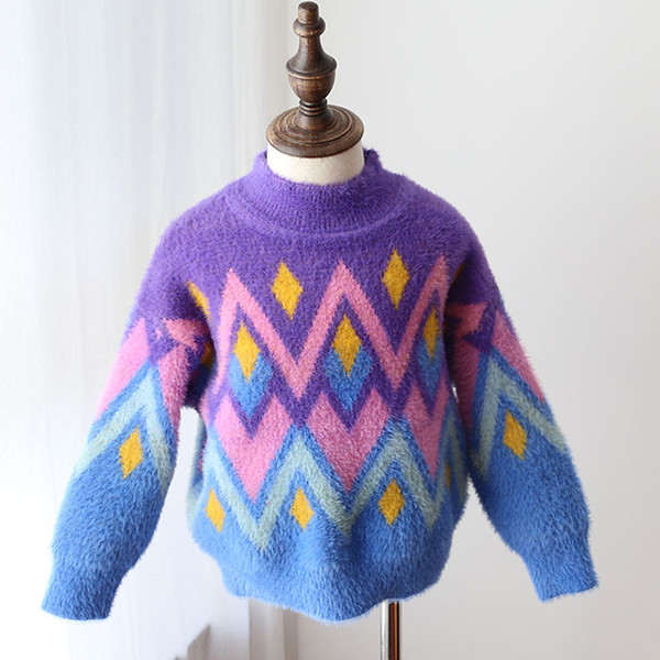 DZIECKO Fashion Fur Sweaters For Girls Children Knitted Pullovers O Neck Long Sleeves Christmas Outfit Girl Warm Winter Sweaters