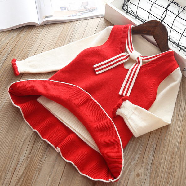 Girls Sweater Set 2019 Spring Girls Long Sleeve Sweater + Tank Dress