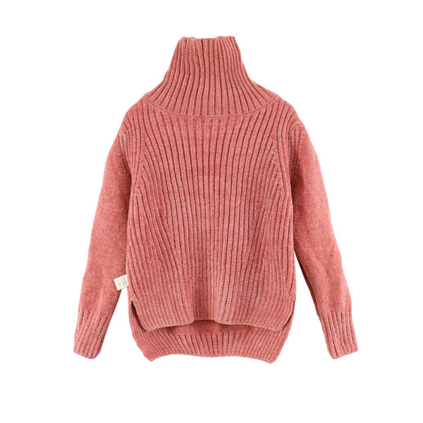 shiny sweater age for 6 - 14 yrs teenage girls Irregular high collar school sweaters winter clothes simple thick warm knits tops