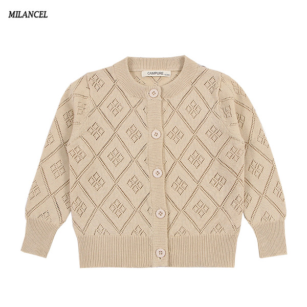 MILANCEl 2018 Girls Sweater Hollow Out Children Clothing Brief Girls Cardigans Pure Cotton Kids Knitwear Solid Sweater for