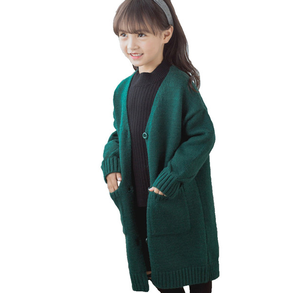 Sweaters For Girls European Autumn Yellow Warm Crochet Cardigan Children Pretty Loose Knitted Sweater Kids Green Girls Cardigan