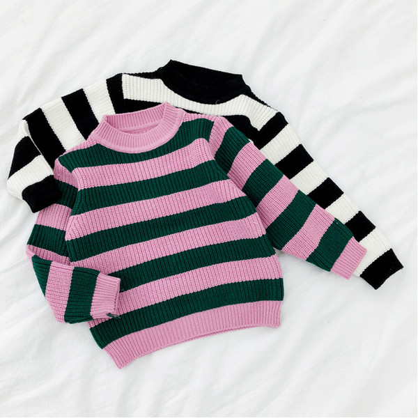 Rlyaeiz 2018 Winter Autumn Baby Girls Pullover Sweaters Korean Fashion Striped knitted Sweater Kids Tops Children Clothing