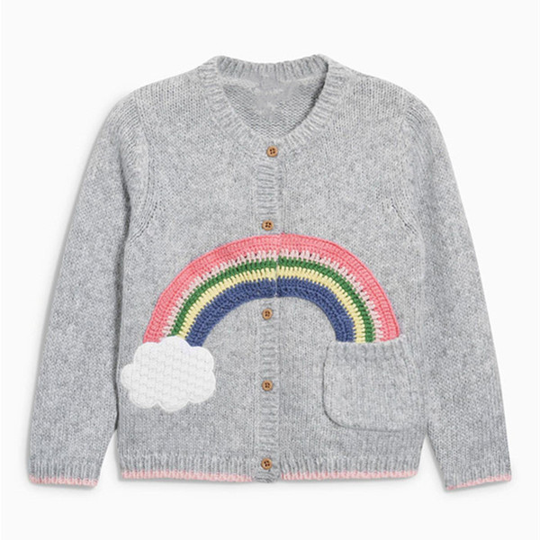 High Quality 2019 Spring Baby Girls Sweaters Rainbows Clouds Cotton Toddlers Kids Knitted Cardigan Sweater Casual Coat