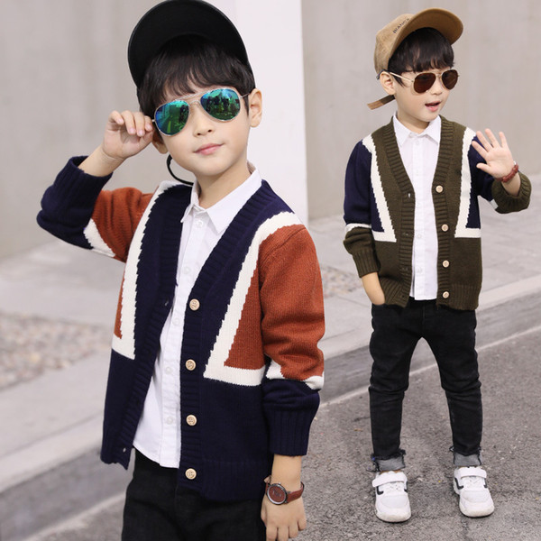 Child Boys Cardigan England Style Knitted Coat for Kids Boy Preppy Style Winter Knitted Jacket Children Winter Clothes