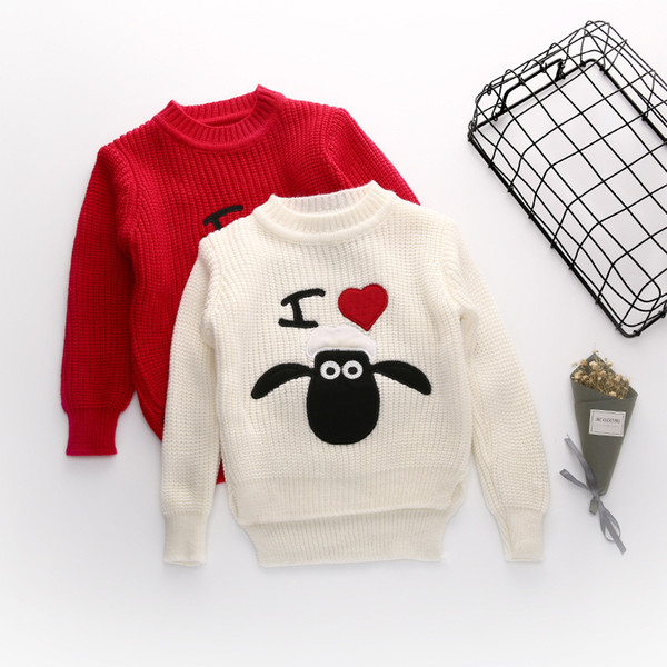 Retails Autumn Baby Girl Sweaters Heart Knitted Pullover Long Sleeves Cartoon Sheep Printed Knitting Outwear Coats for Baby Girl