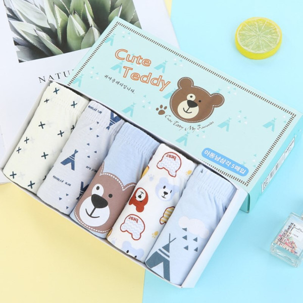 Boy briefs cartoon bear pattern underwear cute baby underwear Kids panties 1 box of 5 cotton briefs for children 2-13 years old boys