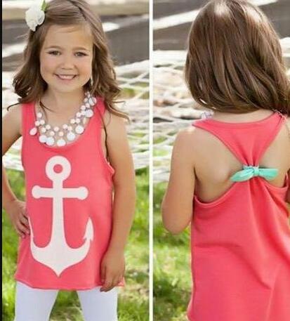 -Scolour Hot! 1PC Baby Girl Backless Sleeveless Bowknot Anchor Printed Vest