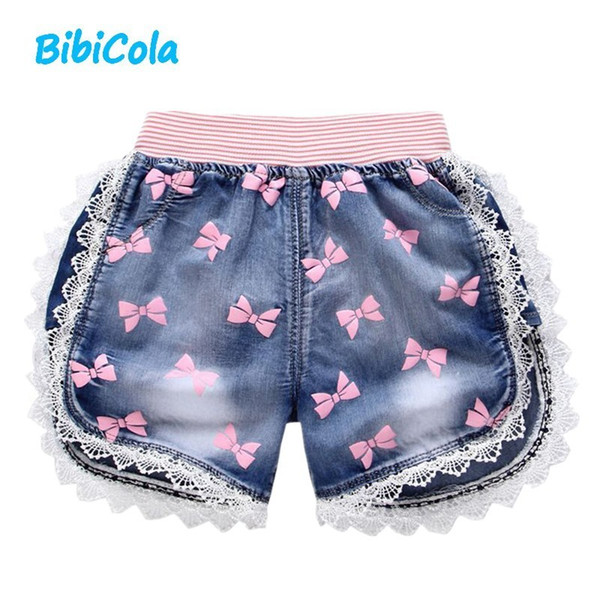 good qulaity Infant Kids Jeans Baby Girls Short Pants Toddle Children Bow Tie Printed Casual Pants Summer Shorts For Girls