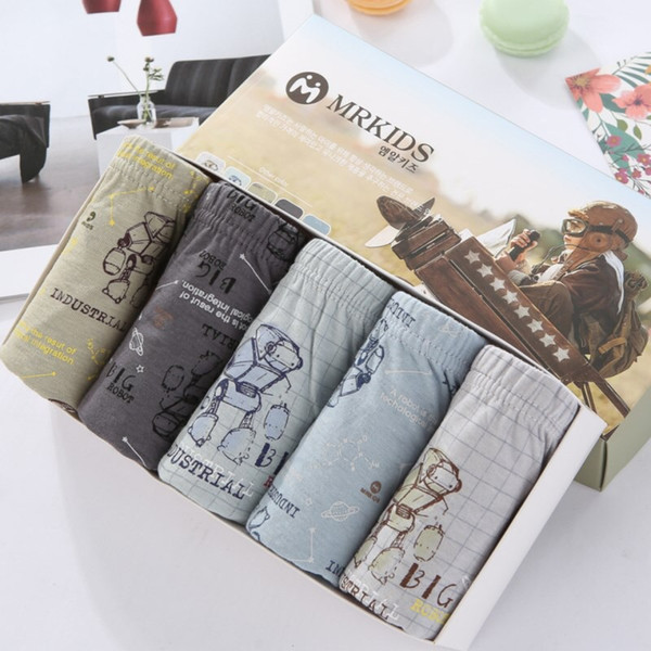 little Boys Briefs Kids Underwear Cartoon Robot Children's Shorts Panties for Baby Boy Boxers Underpants 3-13T 1 box 5 article