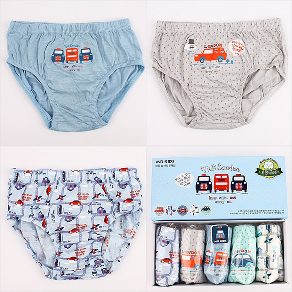 Boy's triangle underwear children's cartoon car pattern baby underwear cotton comfortable baby breathable shorts 1 box of 5 article