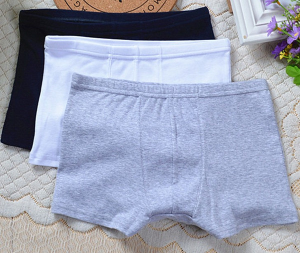 Healthy School Boy's Boxer Kids Panties Solid Color White Grey Dark Blue 2PCS Pack 100%Cotton Mix Size