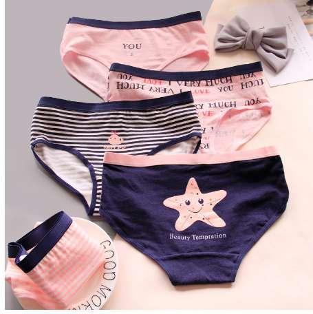 4PCS/Lot HEYFRIEND Children Cotton Underwear Young Girls Briefs Solid Low Waist Short Briefs Comfortable Ladies Panties