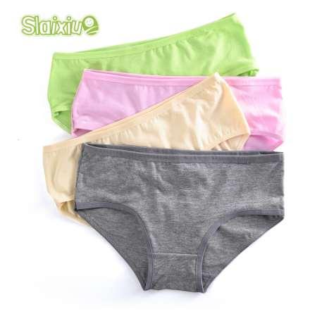 SLAIXIU 4 Pcs/Lot Soft Cotton Young Girl Briefs Candy Colors Girls Panties for Teenage Kids Underwear Pants Underpants 9-20T