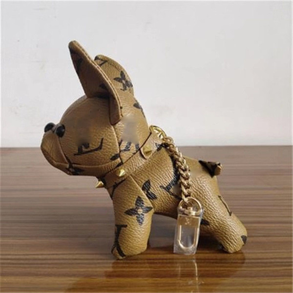 Brand Designer Dog Keychain Leather Dulldog Handbag Purse Pendant Ring Keyring Charm Trinket Kids Adults Gifts Alloy Chains No Box A123003