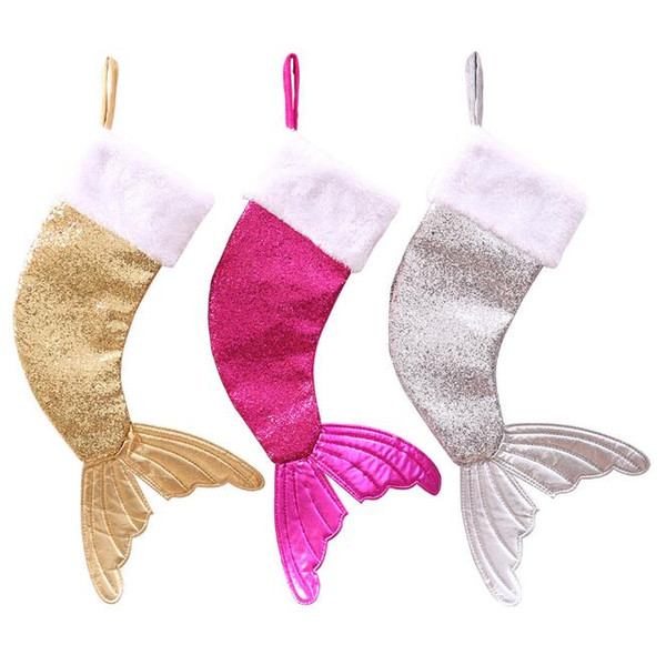 3 Colors Sparkly Mermaid Tail Christmas Stocking Sequin Mermaid Tail Magic Reversible Stocking Tree Ornaments Xmas Gifts CCA10449 12pcs
