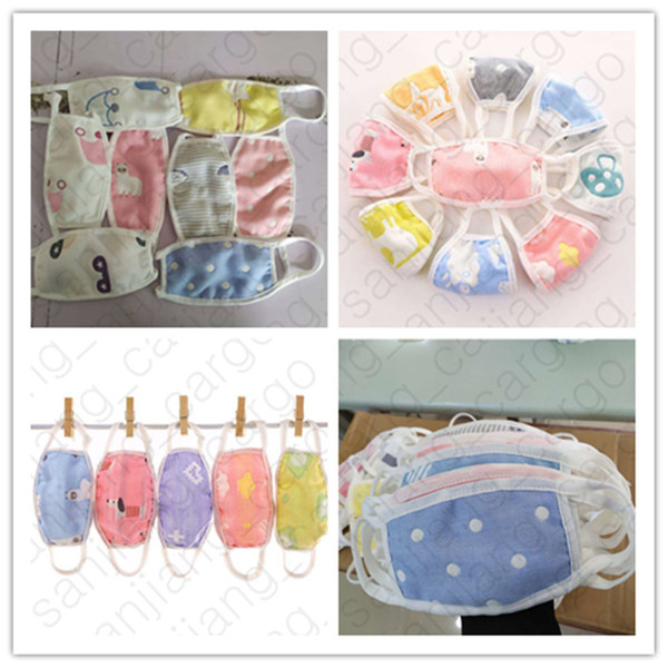 Baby Adults Mouth Masks Kids Cartoon 6 Layers Gauze Cotton Anti-Dust Flu Haze Face Mask Ear-Hook Breathable Washable Reuseable Mask D31105
