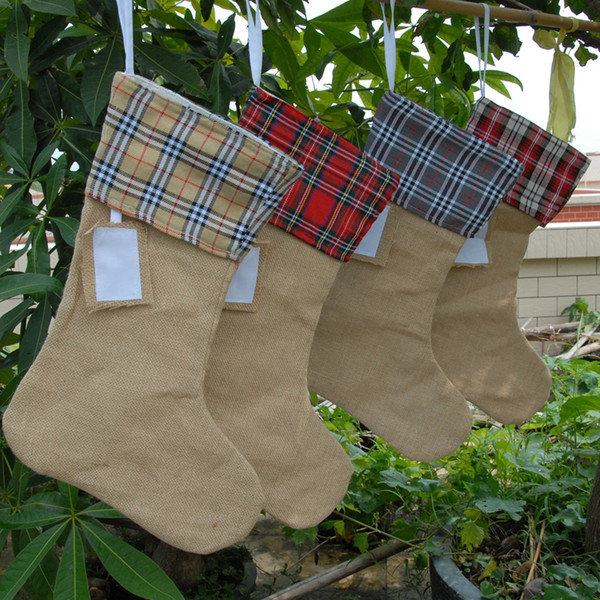 Christmas Stockings Monogram Stockings for Xmas Burlap Stocking For DIY Christmas Deco Jute Fireplace Hanging Stockings Gift bags