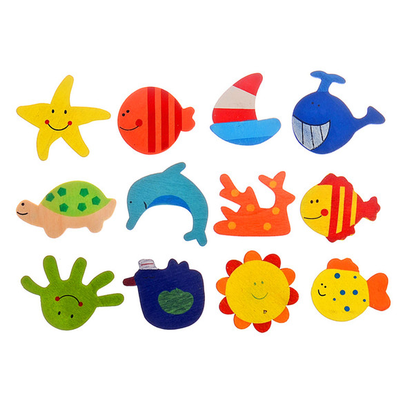 12pcs Random Wooden Animals Colourful Magnetic Cartoon Refrigerator Fridge Stickers, Random