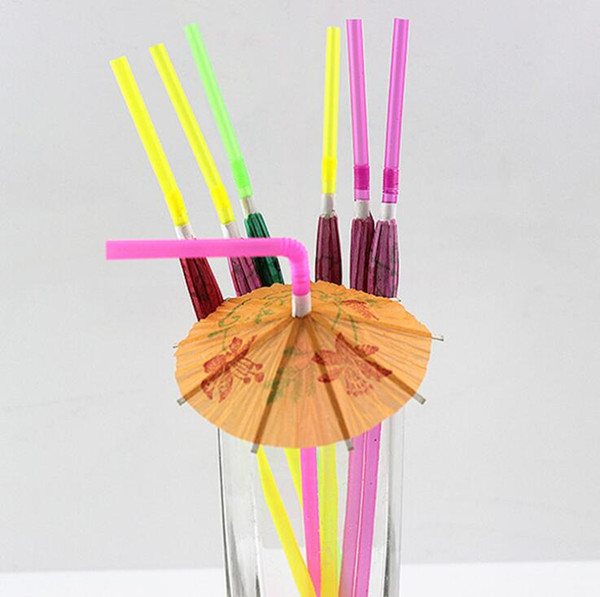 Plastic Straw Cocktail Parasols Umbrellas Drinks Picks Wedding Event Party Supplies Holiday Bar Cocktail Decorations straw