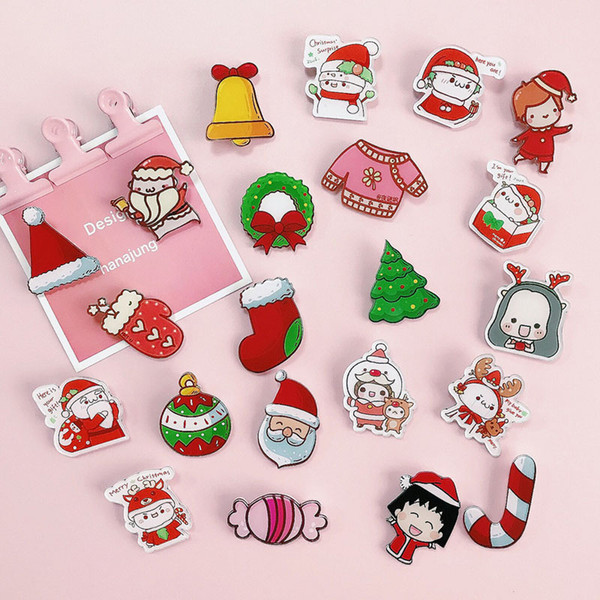 Girls Christmas Brooch 22 Designs Cartoon Elk Santa Claus Tree Candy Girls Cartoon Cute Brooch Kids Xmas Gift 04