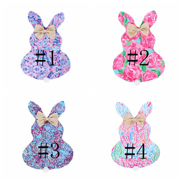 Easter Bunny Garden Flag Floral Print Rabbit Banner Plush Tail Bowknot Hanging Flags Banner Festival Holiday Decoration 46*42cm E11305